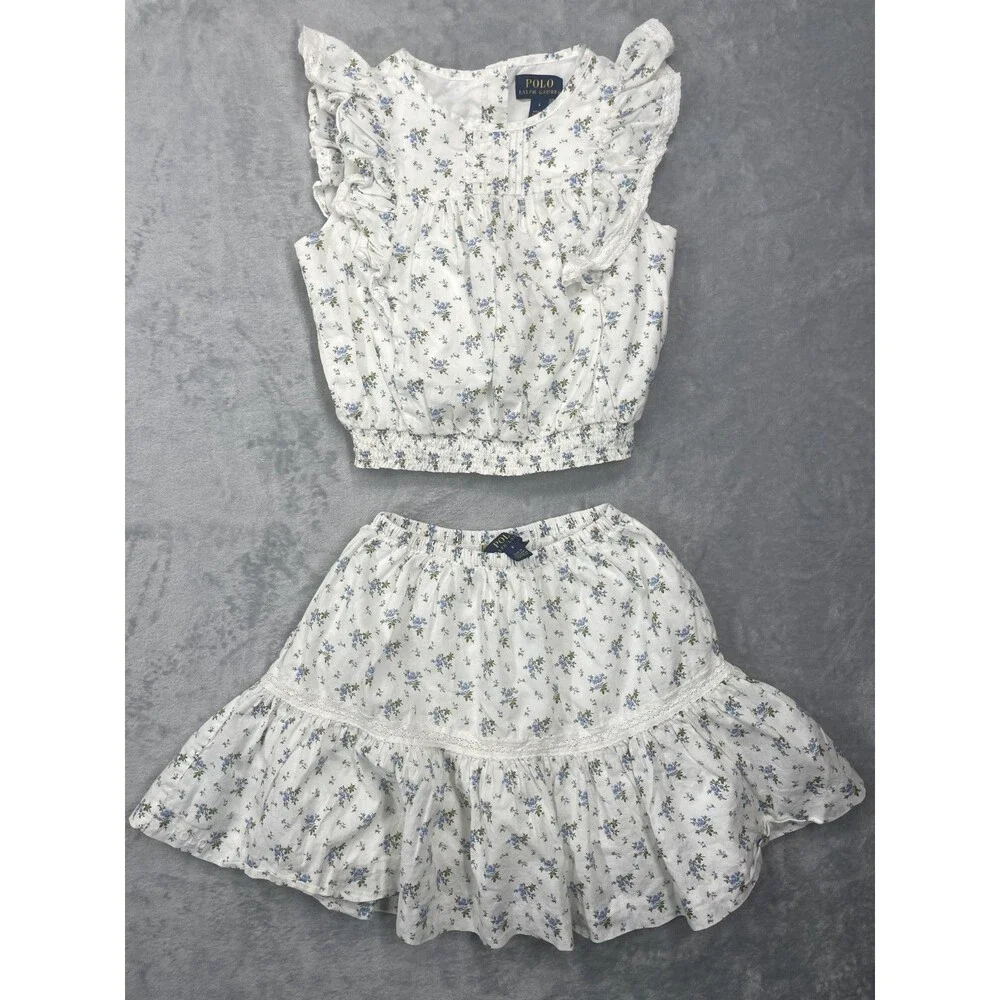 Polo Ralph Lauren Girls Sz: 8 White Floral Skirt & Top Set